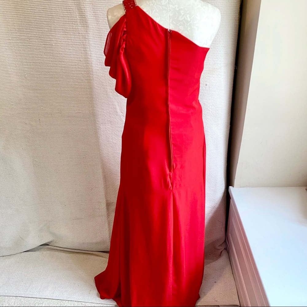 M Chiffon One Shoulder Long Formal Prom Dress Red - Picture 5 of 8